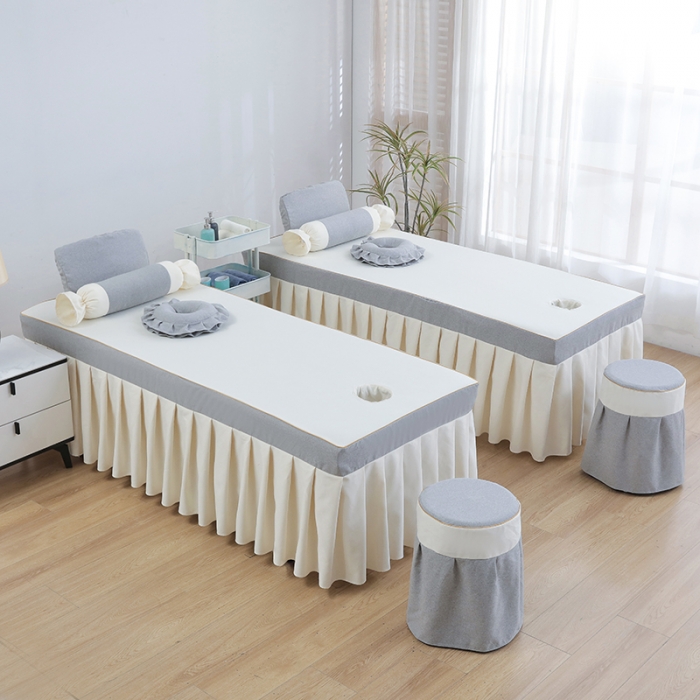 91家纺网 家纺一手货源 找家纺 莉人坊 2023至尊丽人裙摆彩棉麻美容床罩 至尊丽人灰色+米黄