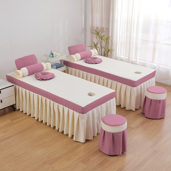 91家纺网 家纺一手货源 找家纺 莉人坊 2023至尊丽人裙摆彩棉麻美容床罩 至尊丽人酒红+米黄