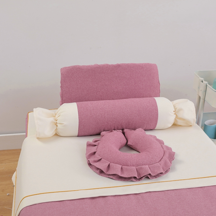 91家纺网 家纺一手货源 找家纺 莉人坊 2023至尊丽人裙摆彩棉麻美容床罩 至尊丽人酒红+米黄