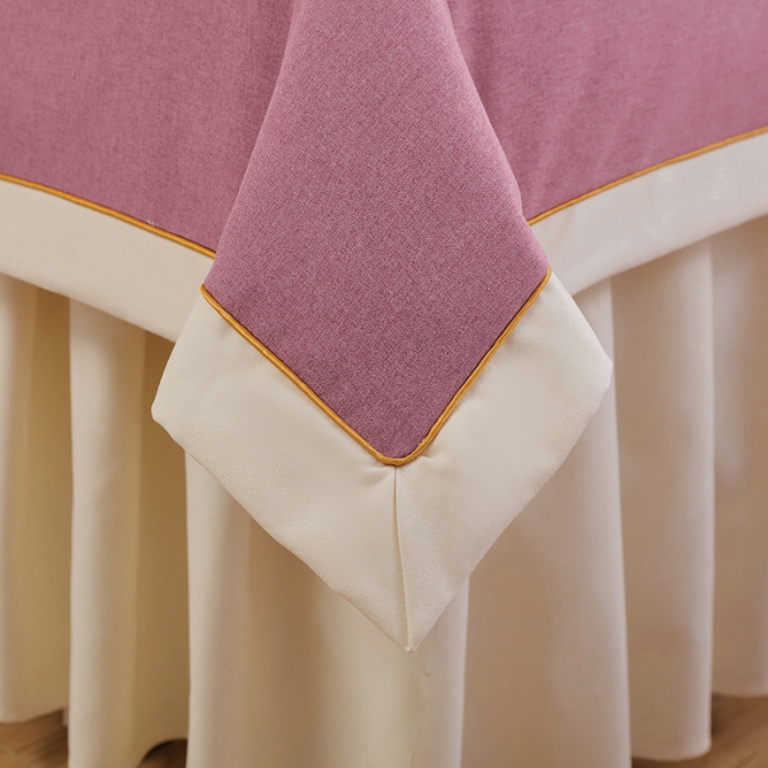 91家纺网 家纺一手货源 找家纺 莉人坊 2023至尊丽人裙摆彩棉麻美容床罩 至尊丽人酒红+米黄