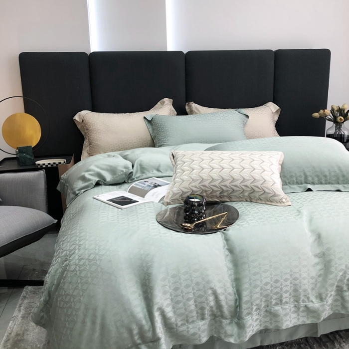 91家纺网 家纺一手货源 找家纺 北辰 2022新款60支天丝提花系列四件套 四叶草-绿