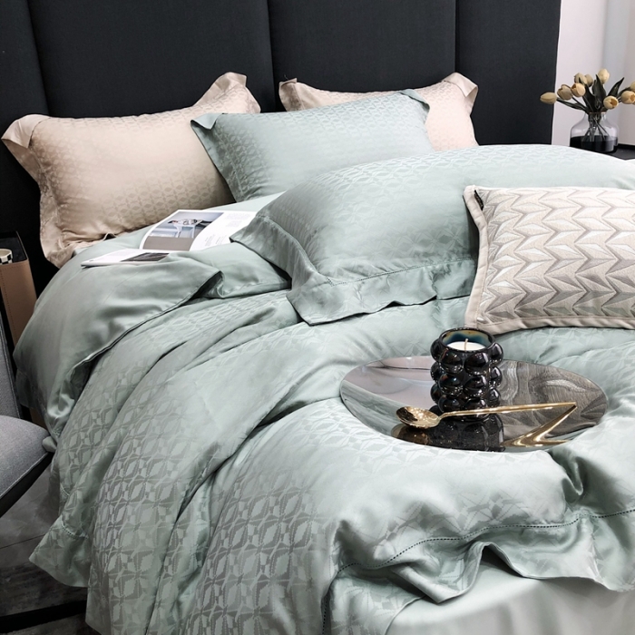 91家纺网 家纺一手货源 找家纺 北辰 2022新款60支天丝提花系列四件套 四叶草-绿