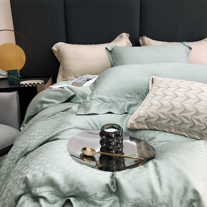 91家纺网 家纺一手货源 找家纺 北辰 2022新款60支天丝提花系列四件套 四叶草-绿