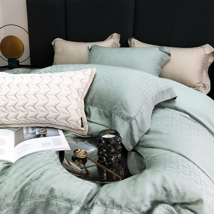 91家纺网 家纺一手货源 找家纺 北辰 2022新款60支天丝提花系列四件套 四叶草-绿