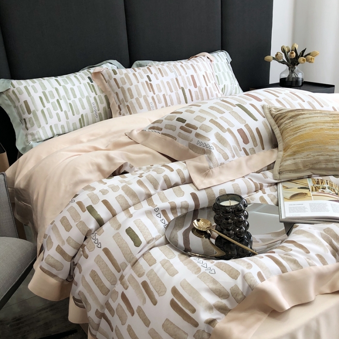 91家纺网 家纺一手货源 找家纺 北辰 2022新款80支天丝数码印花四件套 艾文-棕