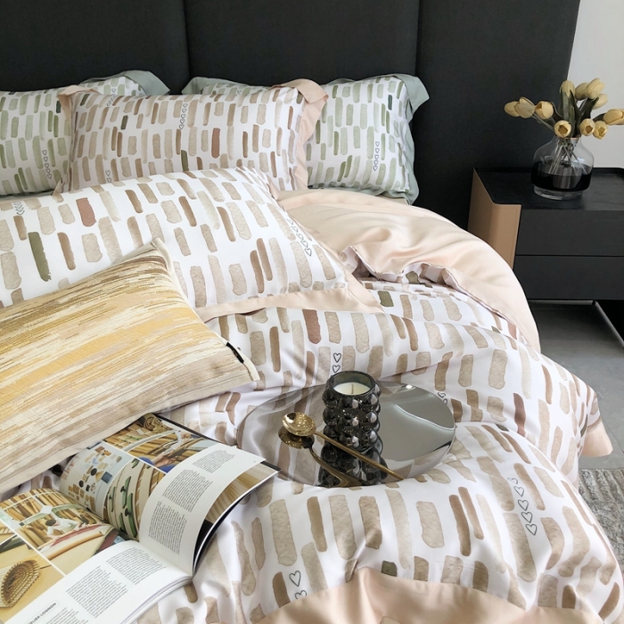 91家纺网 家纺一手货源 找家纺 北辰 2022新款80支天丝数码印花四件套 艾文-棕