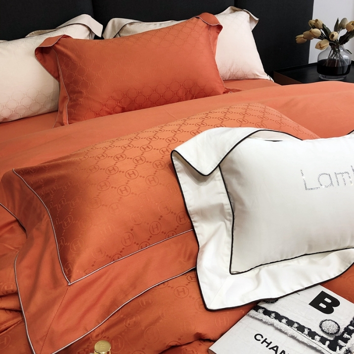 91家纺网 家纺一手货源 找家纺 北辰 2022新款100支全棉四件套-凯莉Kelly 橙