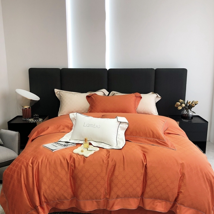 91家纺网 家纺一手货源 找家纺 北辰 2022新款100支全棉四件套-凯莉Kelly 橙