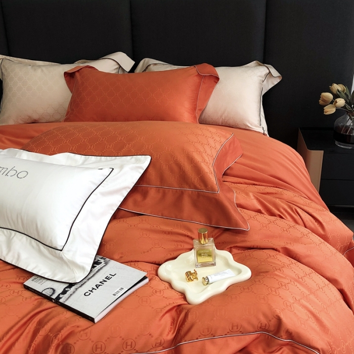 91家纺网 家纺一手货源 找家纺 北辰 2022新款100支全棉四件套-凯莉Kelly 橙