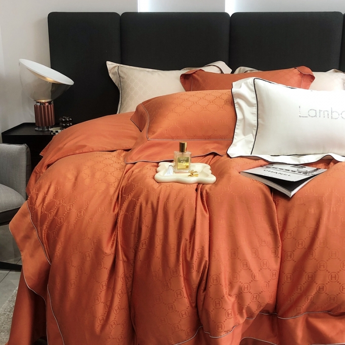 91家纺网 家纺一手货源 找家纺 北辰 2022新款100支全棉四件套-凯莉Kelly 橙