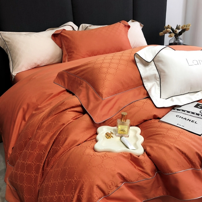 91家纺网 家纺一手货源 找家纺 北辰 2022新款100支全棉四件套-凯莉Kelly 橙