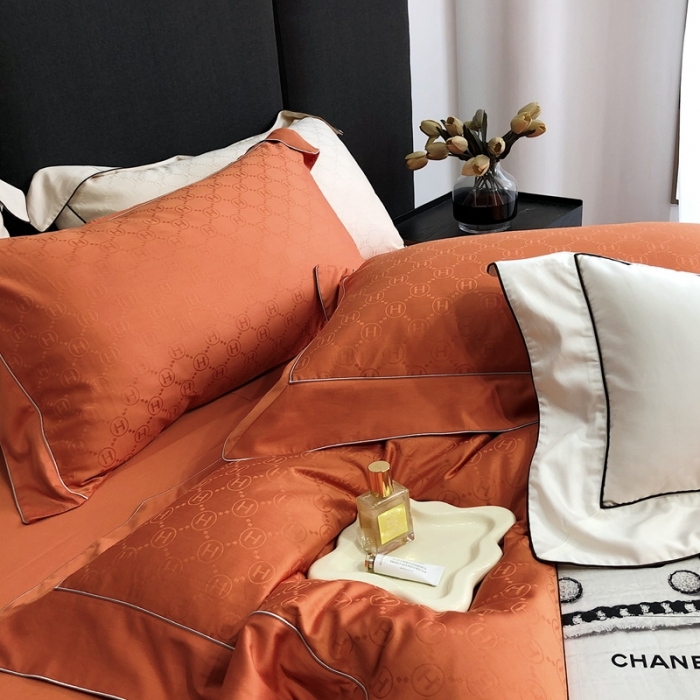 91家纺网 家纺一手货源 找家纺 北辰 2022新款100支全棉四件套-凯莉Kelly 橙