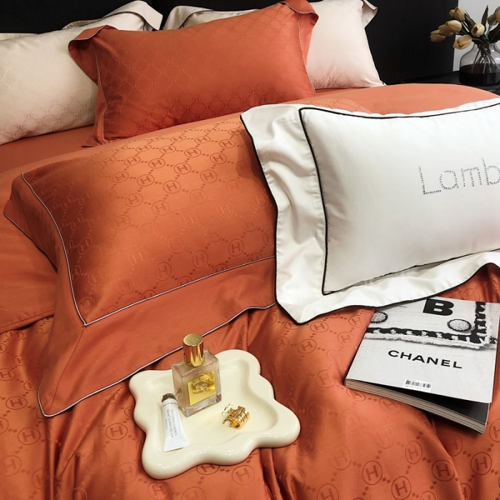 91家纺网 家纺一手货源 找家纺 北辰 2022新款100支全棉四件套-凯莉Kelly 橙