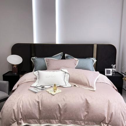 91家纺网 家纺一手货源 找家纺 北辰 2022新款AB版100支提花磨毛四件套-莫奈 粉