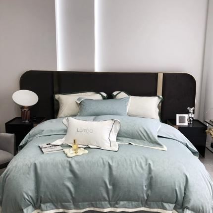 91家纺网 家纺一手货源 找家纺 北辰 2022新款AB版100支提花磨毛四件套-莫奈 蓝