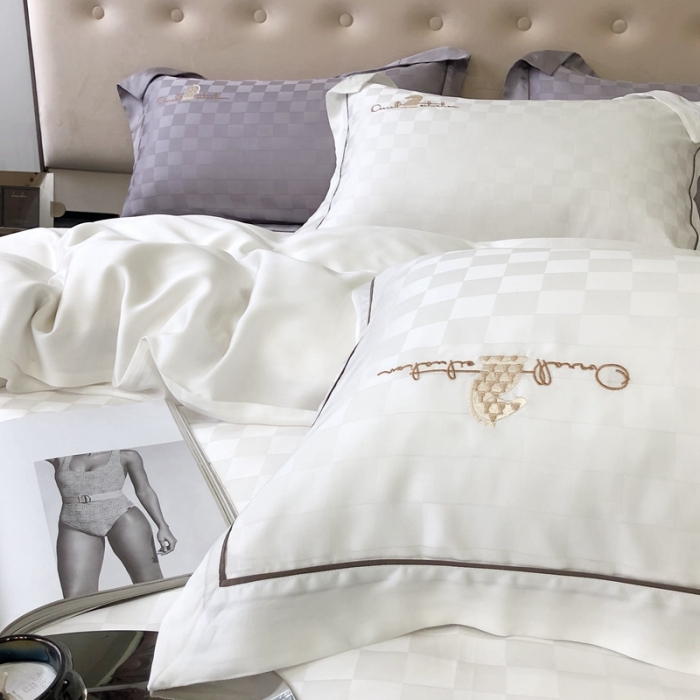 91家纺网 家纺一手货源 找家纺 北辰 2022新款80天丝四件套-天丝棋盘格 棋盘格-贵族白