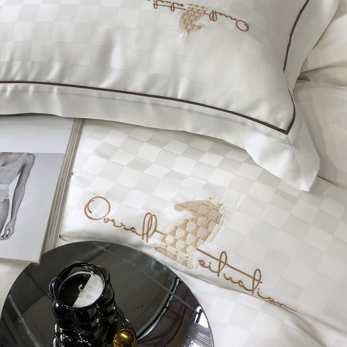 91家纺网 家纺一手货源 找家纺 北辰 2022新款80天丝四件套-天丝棋盘格 棋盘格-贵族白