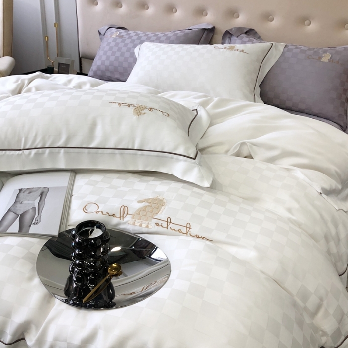 91家纺网 家纺一手货源 找家纺 北辰 2022新款80天丝四件套-天丝棋盘格 棋盘格-贵族白