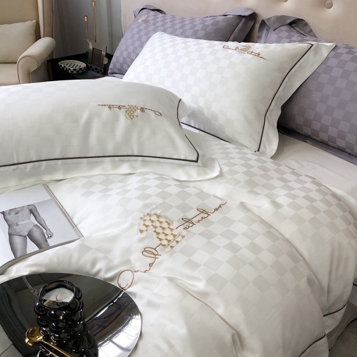 91家纺网 家纺一手货源 找家纺 北辰 2022新款80天丝四件套-天丝棋盘格 棋盘格-贵族白