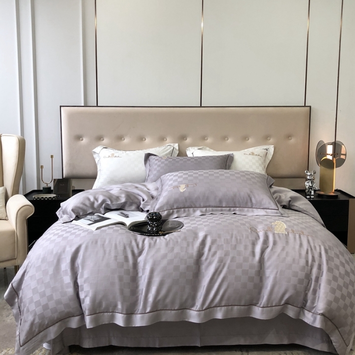 91家纺网 家纺一手货源 找家纺 北辰 2022新款80天丝四件套-天丝棋盘格 棋盘格-格调灰