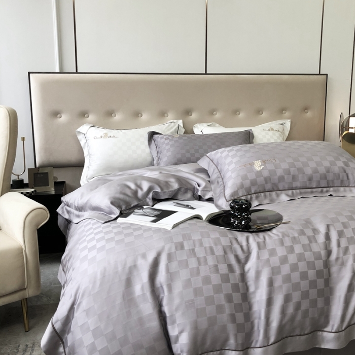 91家纺网 家纺一手货源 找家纺 北辰 2022新款80天丝四件套-天丝棋盘格 棋盘格-格调灰