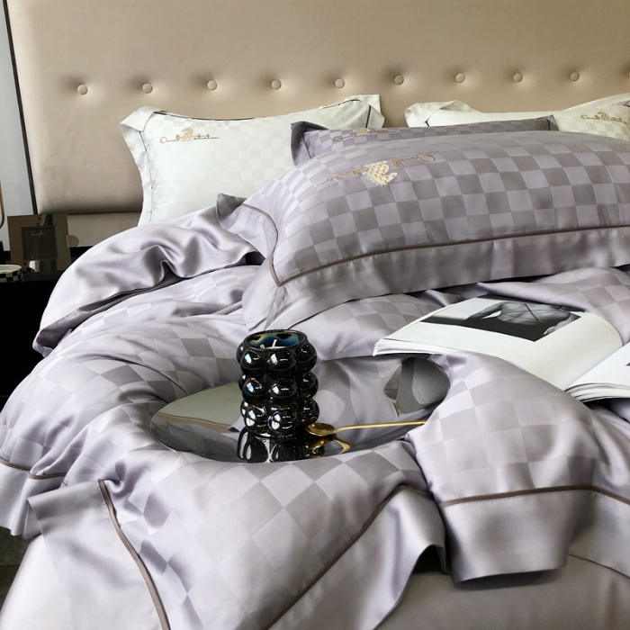 91家纺网 家纺一手货源 找家纺 北辰 2022新款80天丝四件套-天丝棋盘格 棋盘格-格调灰