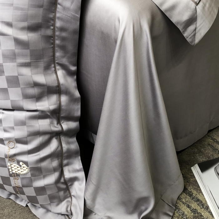 91家纺网 家纺一手货源 找家纺 北辰 2022新款80天丝四件套-天丝棋盘格 棋盘格-格调灰