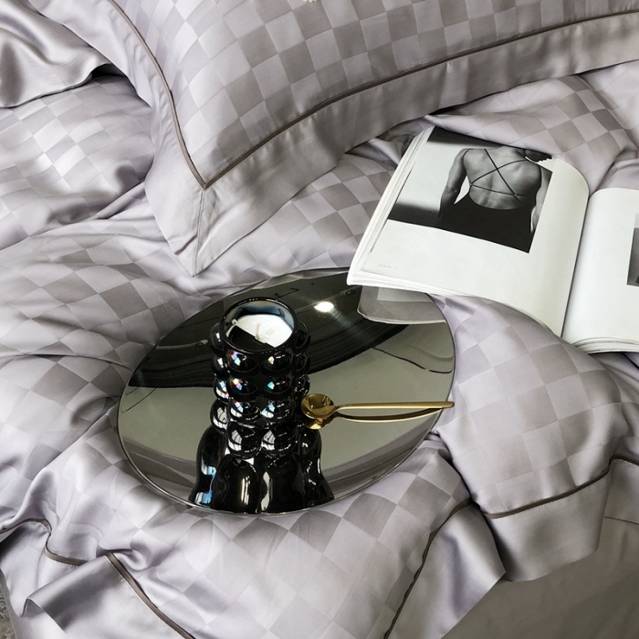 91家纺网 家纺一手货源 找家纺 北辰 2022新款80天丝四件套-天丝棋盘格 棋盘格-格调灰