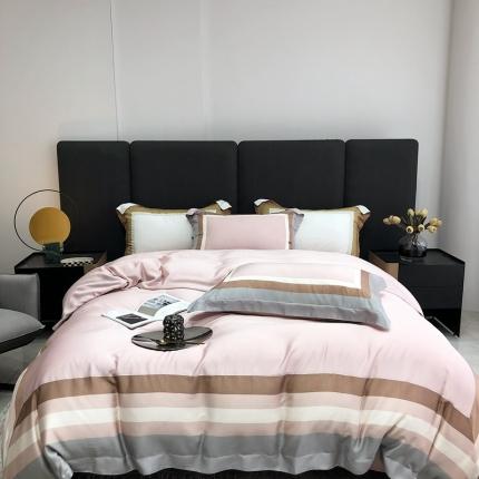 91家纺网 家纺一手货源 找家纺 北辰 2022新款100支天丝数码印花拼接四件套 浮卡-粉