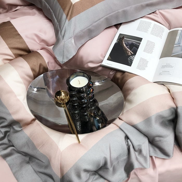 91家纺网 家纺一手货源 找家纺 北辰 2022新款100支天丝数码印花拼接四件套 浮卡-粉