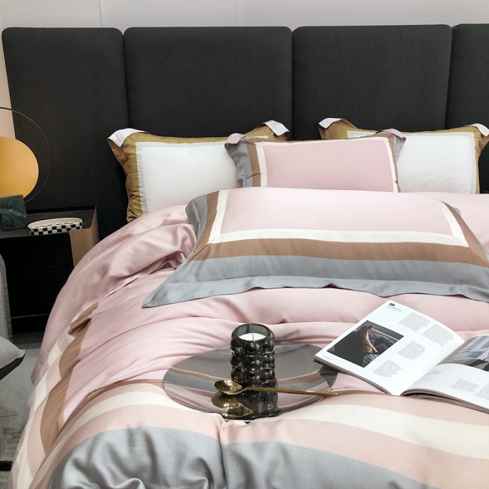 91家纺网 家纺一手货源 找家纺 北辰 2022新款100支天丝数码印花拼接四件套 浮卡-粉