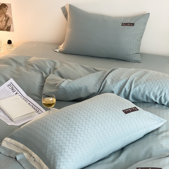 91家纺网 家纺一手货源 找家纺 北辰 2022新款60支水洗提花四件套-雅系列 湖蓝