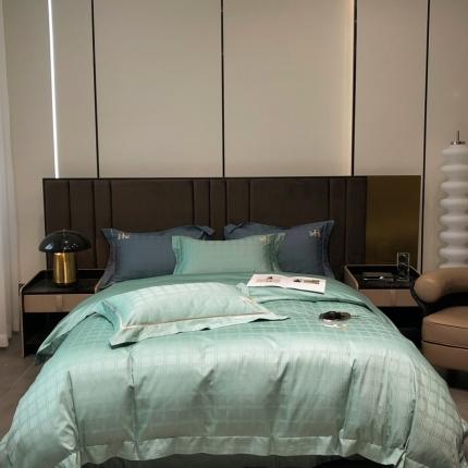 91家纺网 家纺一手货源 找家纺 玖玖爱 2023新款120支贡缎提花四件套 玛克湖绿