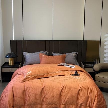 91家纺网 家纺一手货源 找家纺 玖玖爱 2023新款120支贡缎提花四件套 约瑟爱马仕橙