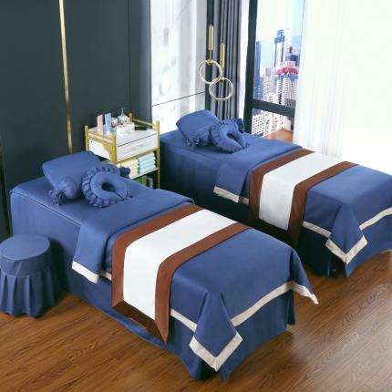 控价238新款美容床罩四件套高档轻奢简约美容院按摩床单床罩 深蓝