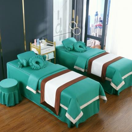 控价238新款美容床罩四件套高档轻奢简约美容院按摩床单床罩 墨绿