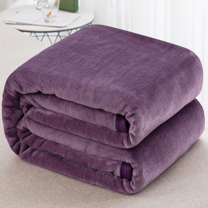 91家纺网 家纺一手货源 找家纺 楚梵  高档云貂绒毛毯盖毯法兰绒毛毯午睡毯包边毛毯 深紫色