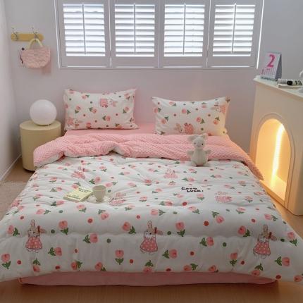 星期八 2022新款复古碎花豆豆被 郁金香小兔