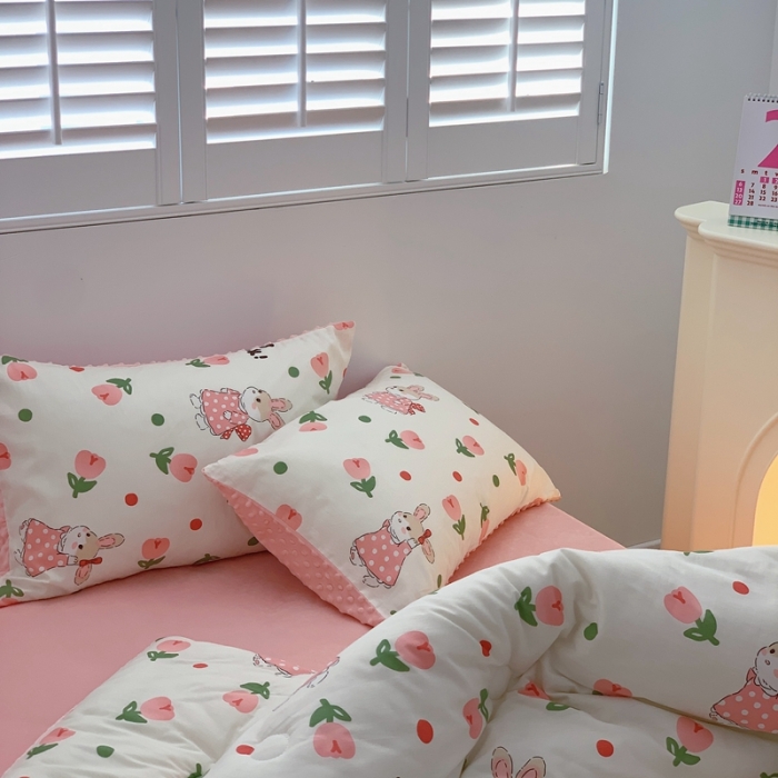 91家纺网 家纺一手货源 找家纺 星期八 2022新款复古碎花豆豆被 郁金香小兔