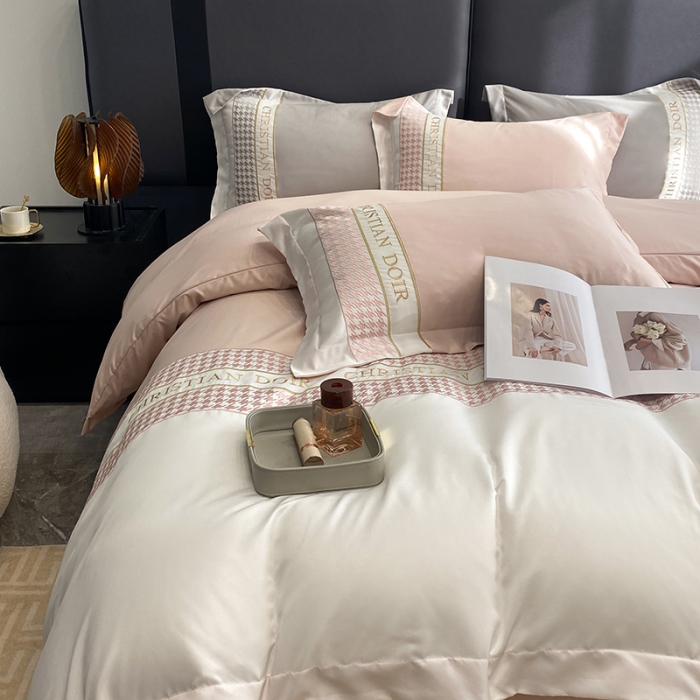 91家纺网 家纺一手货源 找家纺 优悦 2023新款轻奢磨毛系列四件套-伊芙琳 粉