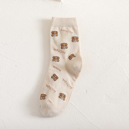 91家纺网 家纺一手货源 找家纺 良品汇馆【卡通小熊女袜】日式无印西川棉袜中筒卡通小熊袜子女款