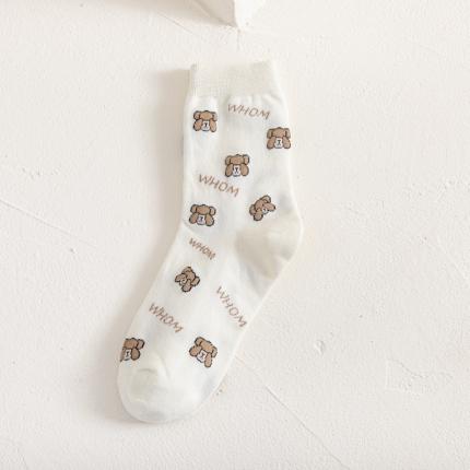 91家纺网 家纺一手货源 找家纺 良品汇馆【卡通小熊女袜】日式无印西川棉袜中筒卡通小熊袜子女款