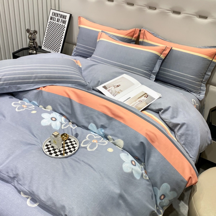 91家纺网 家纺一手货源 找家纺 金纱玉纺 2023新款全棉加厚磨毛四件套 花城-灰