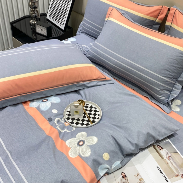 91家纺网 家纺一手货源 找家纺 金纱玉纺 2023新款全棉加厚磨毛四件套 花城-灰