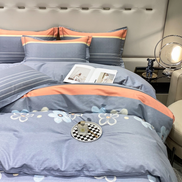 91家纺网 家纺一手货源 找家纺 金纱玉纺 2023新款全棉加厚磨毛四件套 花城-灰