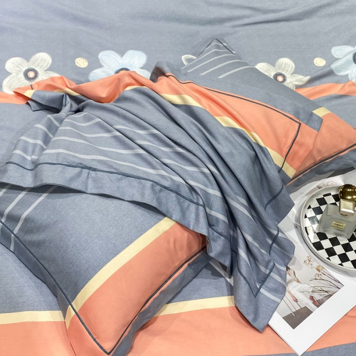 91家纺网 家纺一手货源 找家纺 金纱玉纺 2023新款全棉加厚磨毛四件套 花城-灰