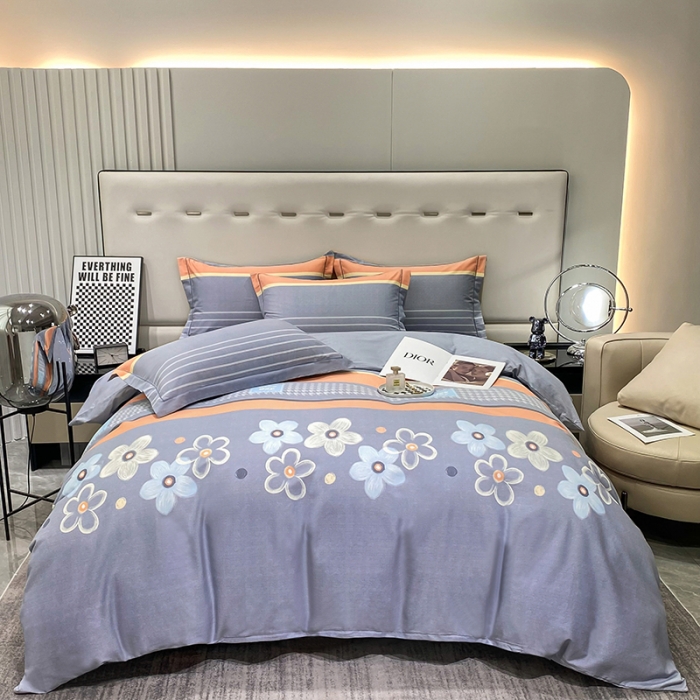 91家纺网 家纺一手货源 找家纺 金纱玉纺 2023新款全棉加厚磨毛四件套 花城-灰