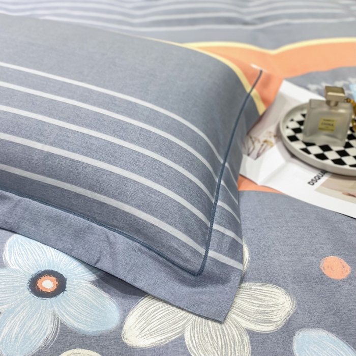 91家纺网 家纺一手货源 找家纺 金纱玉纺 2023新款全棉加厚磨毛四件套 花城-灰