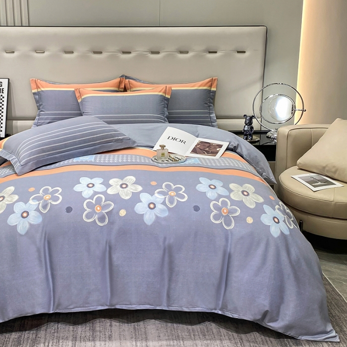 91家纺网 家纺一手货源 找家纺 金纱玉纺 2023新款全棉加厚磨毛四件套 花城-灰