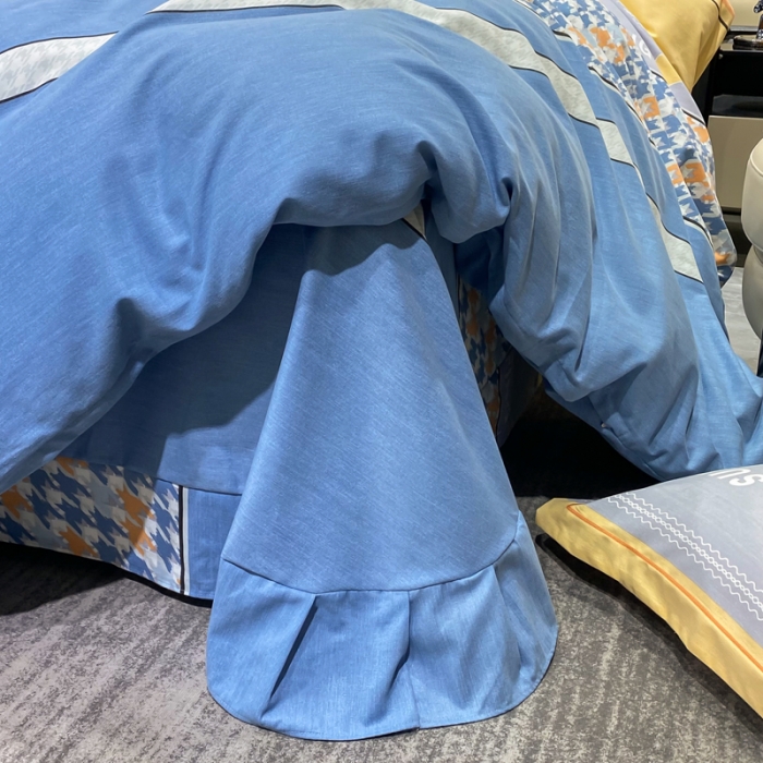 91家纺网 家纺一手货源 找家纺 金纱玉纺 2023新款全棉加厚磨毛四件套 千鸟格-蓝